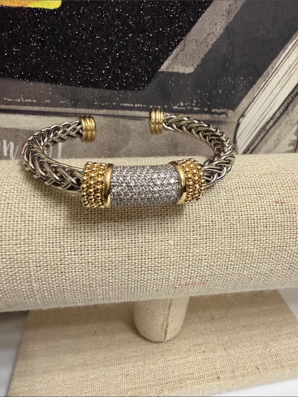 Gold & Silver Pavé Cylinder Cuff Bracelet - Women Jewelry